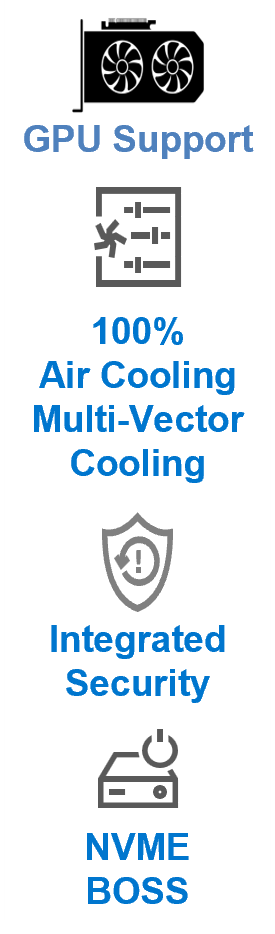 GPU Support / 100% Air Cooling Multi-Vector Cooling / Integrated Security / NVME BOSS